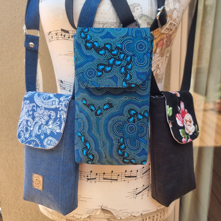 Upcycled mini phone messenger bag - Small