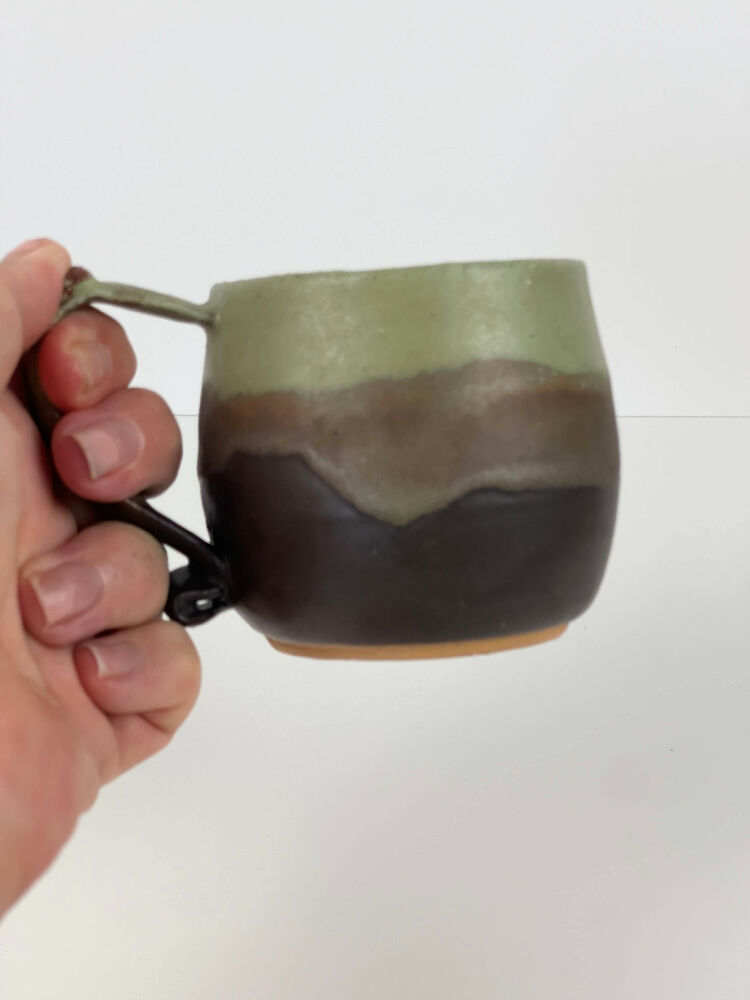 Australian Ceramic Pottery Artist Ana Ceramica Home Decor Kitchen and Dining Cups & Glassware Small Ceramic Mug Green & Chocolate Brown Australian Handmade