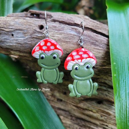 Cottage core Mushroom Froggy earrings