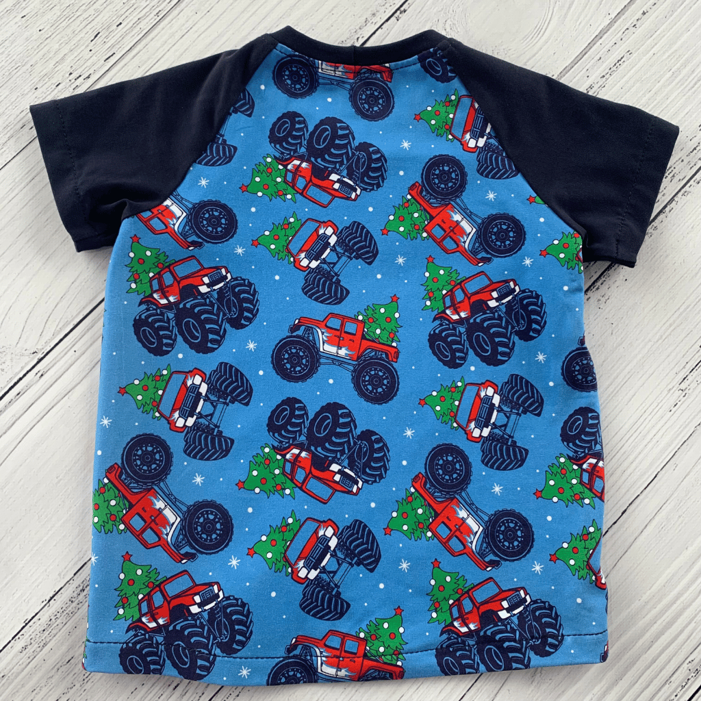 Handmade Raglan Shirt - Xmas Monster truck - Sizes 4,5,6,7,8,9