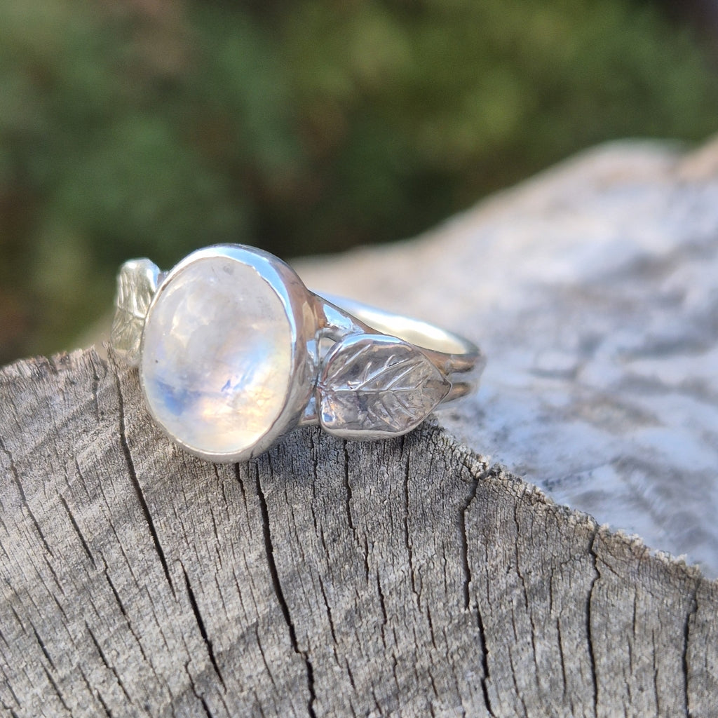 Moonstone "Woodland Fae" Sterling Silver Ring Size N