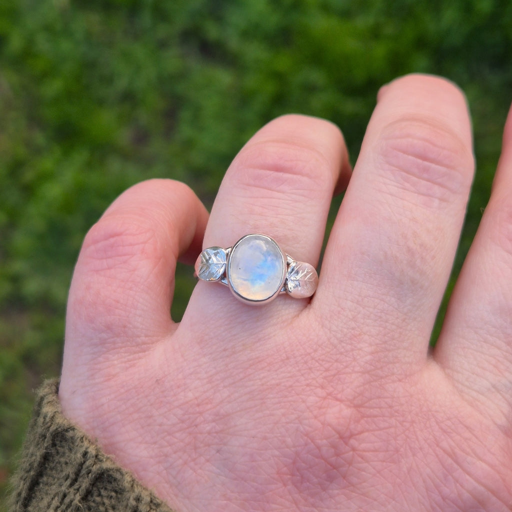Moonstone "Woodland Fae" Sterling Silver Ring Size N