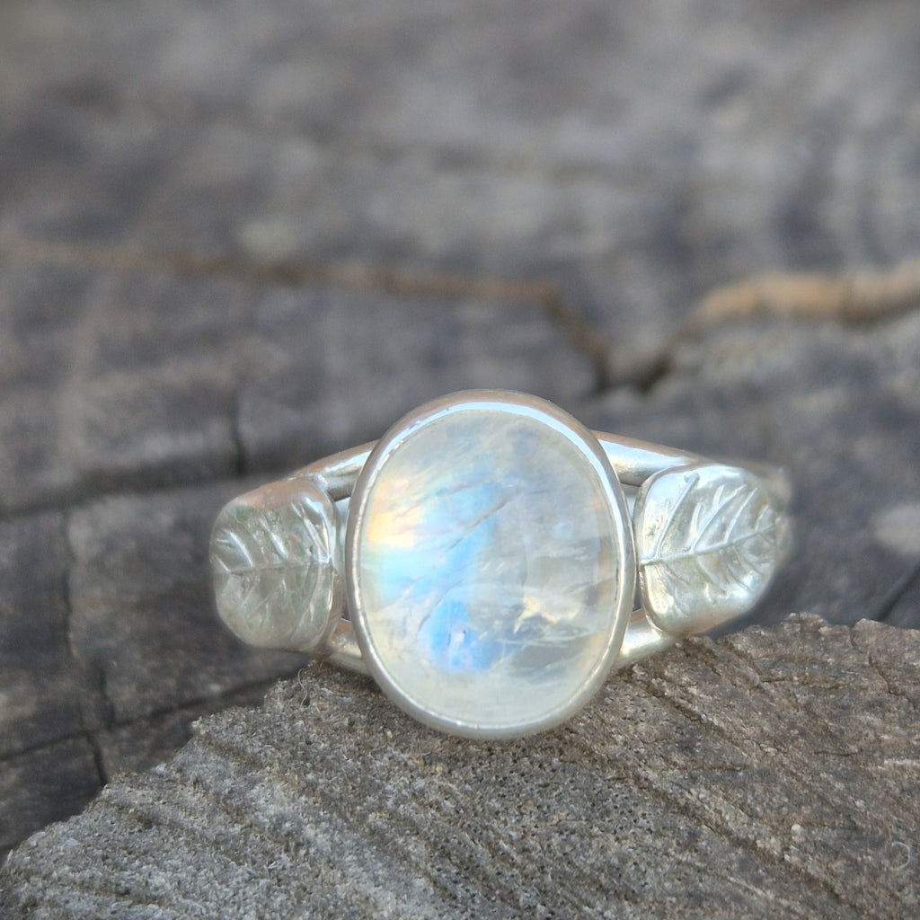 Moonstone "Woodland Fae" Sterling Silver Ring Size O