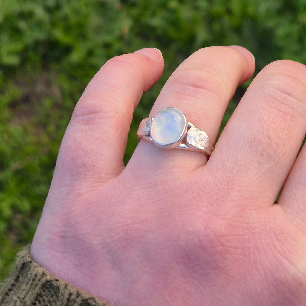 Moonstone "Woodland Fae" Sterling Silver Ring Size O