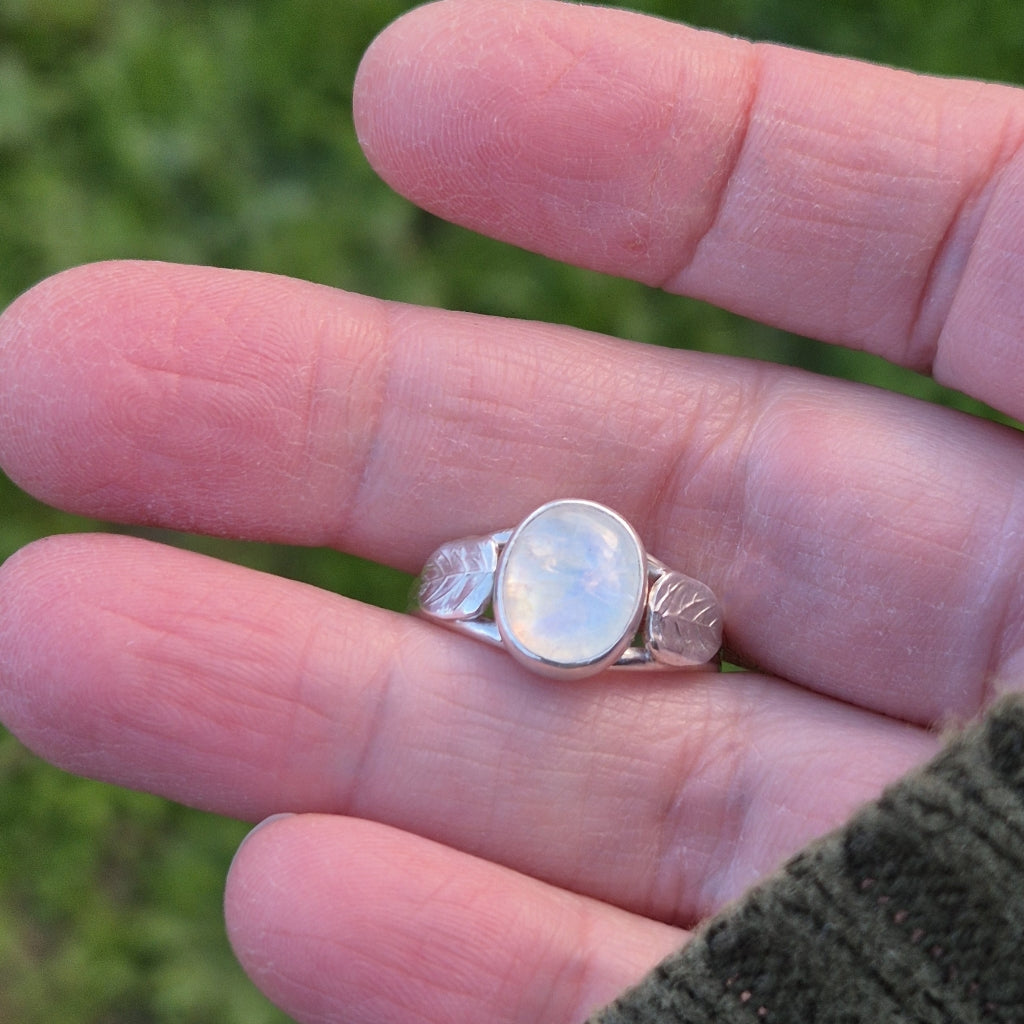 Moonstone "Woodland Fae" Sterling Silver Ring Size O