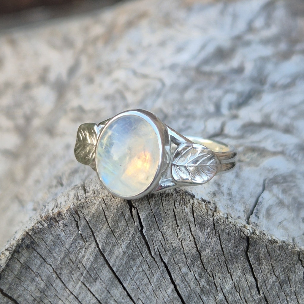 Moonstone "Woodland Fae" Sterling Silver Ring Size Q1/2