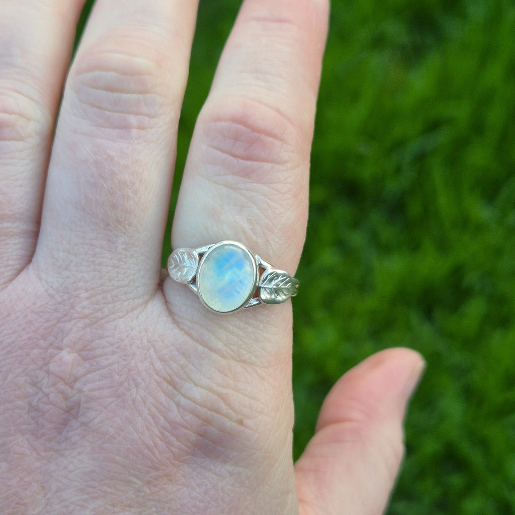 Moonstone "Woodland Fae" Sterling Silver Ring Size Q1/2