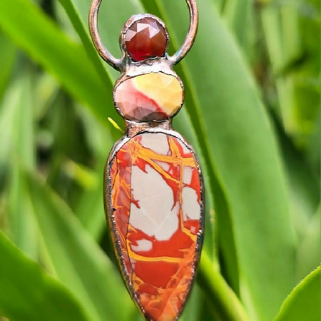 Carnelian, Mookaite Jasper and Noreena Jasper Copper Electroformed Pendant