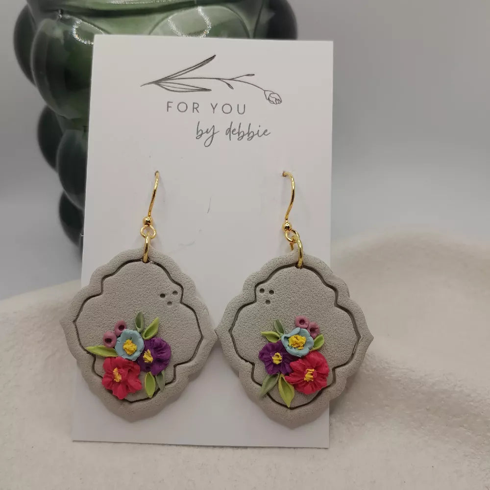 floral bouquet polymer clay earrings - hypoallergenic