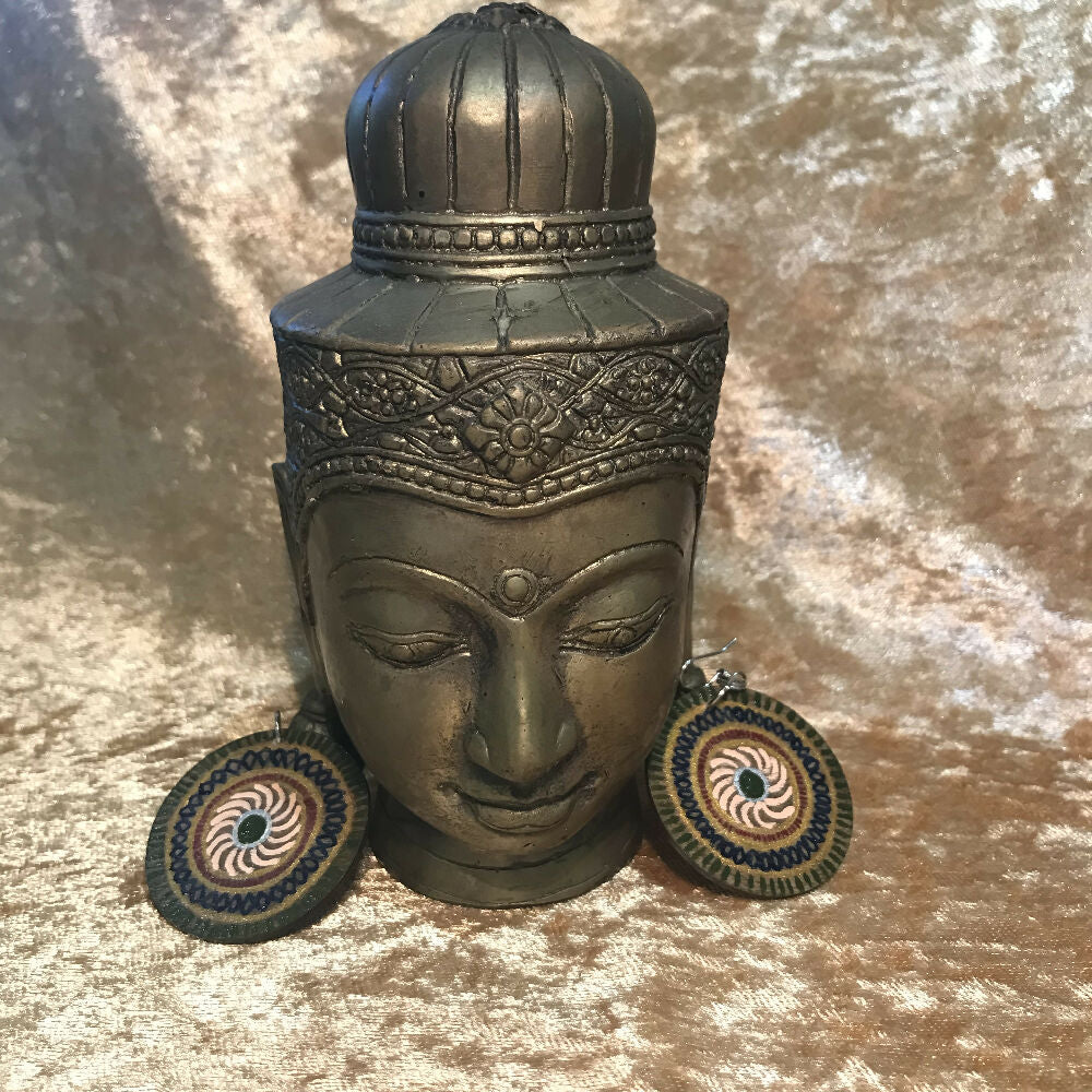 Earrings - Hand Painted Wood - Mandala