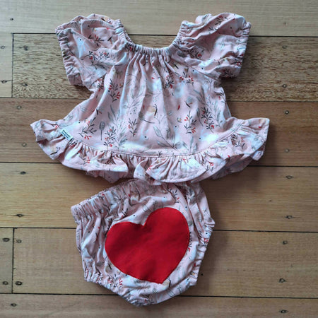 Organic Jersey Cotton Baby Girls Outfit, Top and Nappy Cover | Size 12-18mths