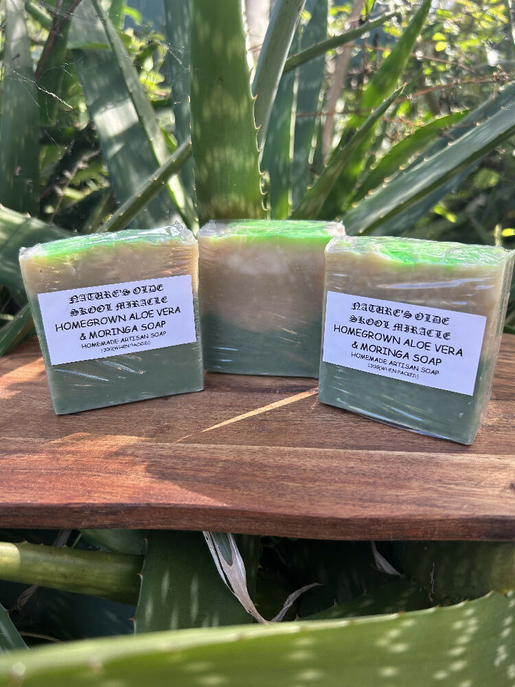 Homegrown aloe vera and moringa soap