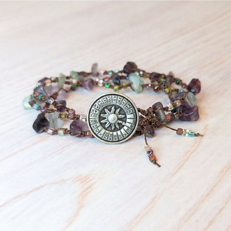 Button bracelet | fluorite gemstone bracelet | macrame bracelet