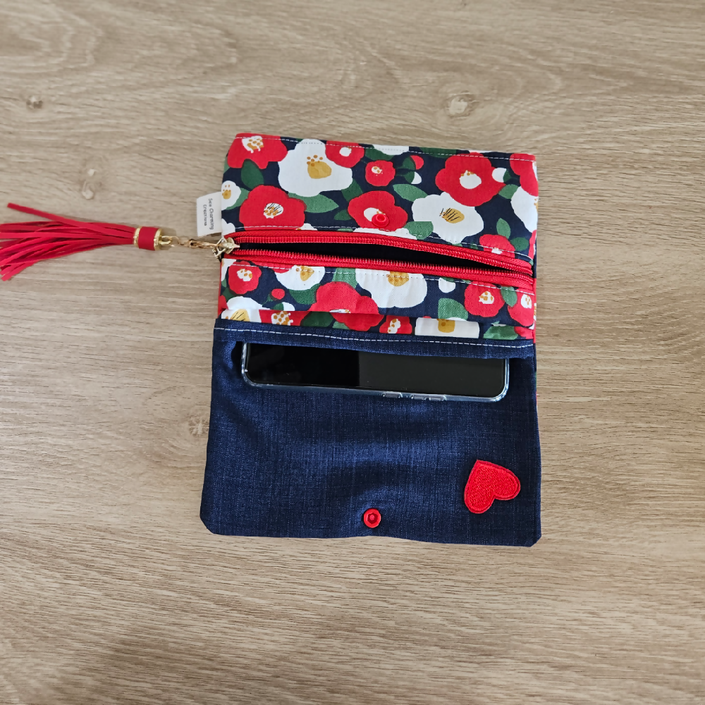 Foldable Wallet/Purse/Mobile Phone Holder - Red and Blue Design