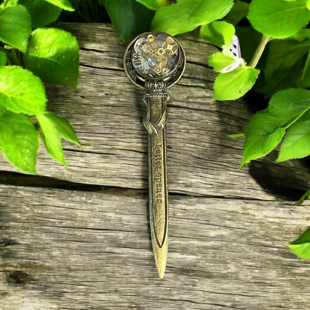 Steampunk vintage watch parts letter opener bronze