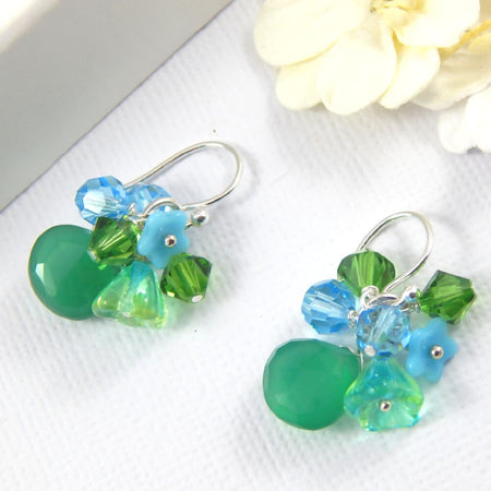 Blue Chalcedony Dangle Earrings Blue and Green Accents
