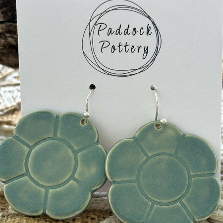 Paddock Pottery - Handmade Ceramic Flower Earrings with Silver Hook Large