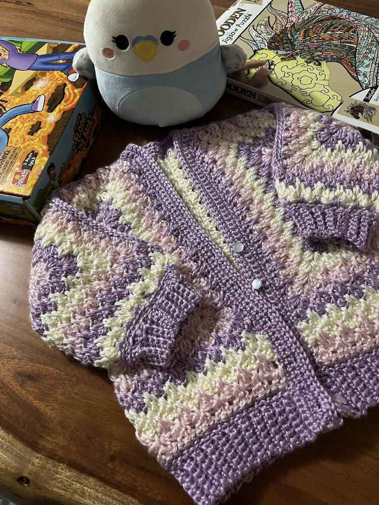 Crochet hexi cardigan pastel pink and purple