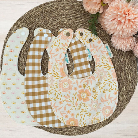3 Dribble Bib Bundle - Cream/Mustard Floral - Baby Bibs