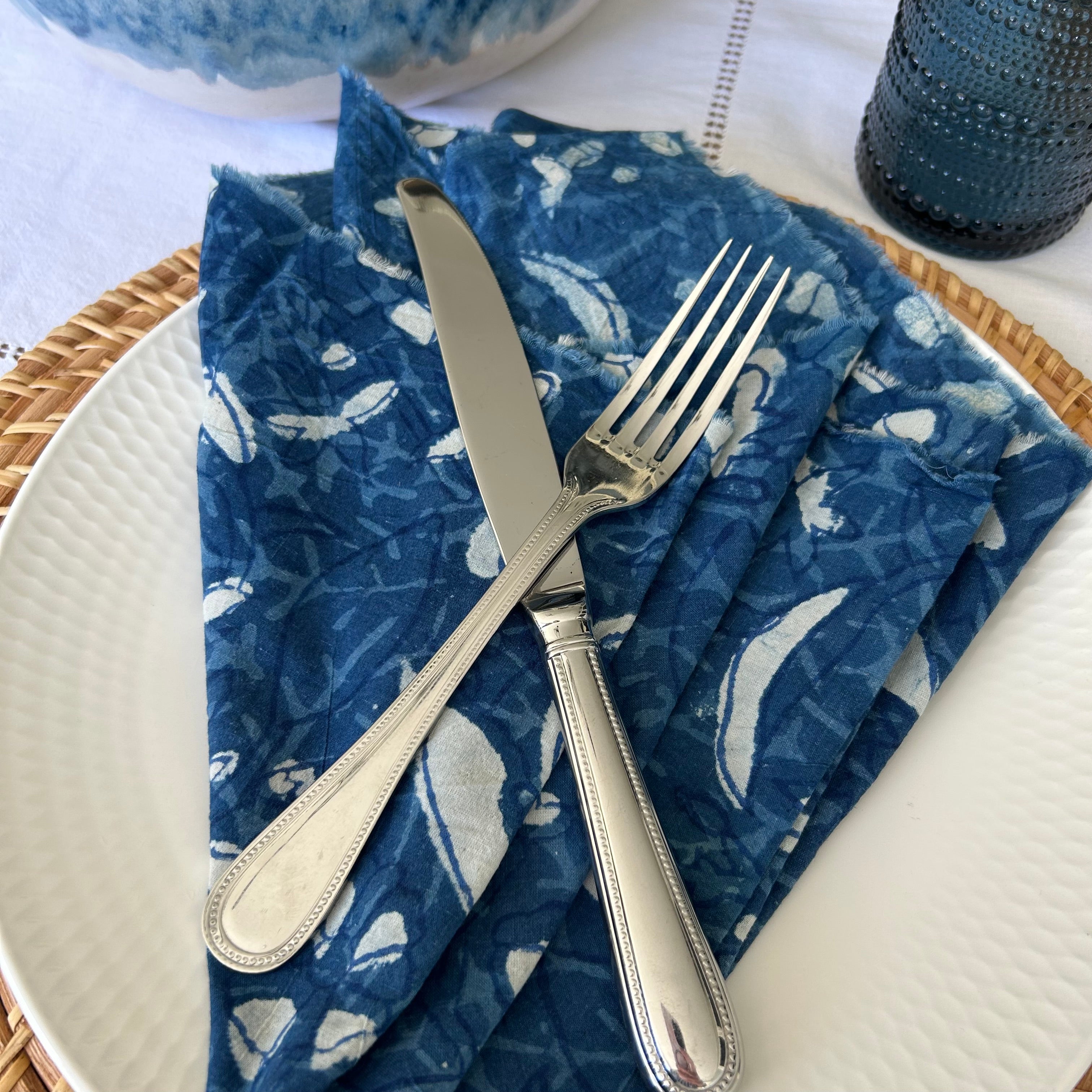 Pair of Napkins - Indigo Blue and White
