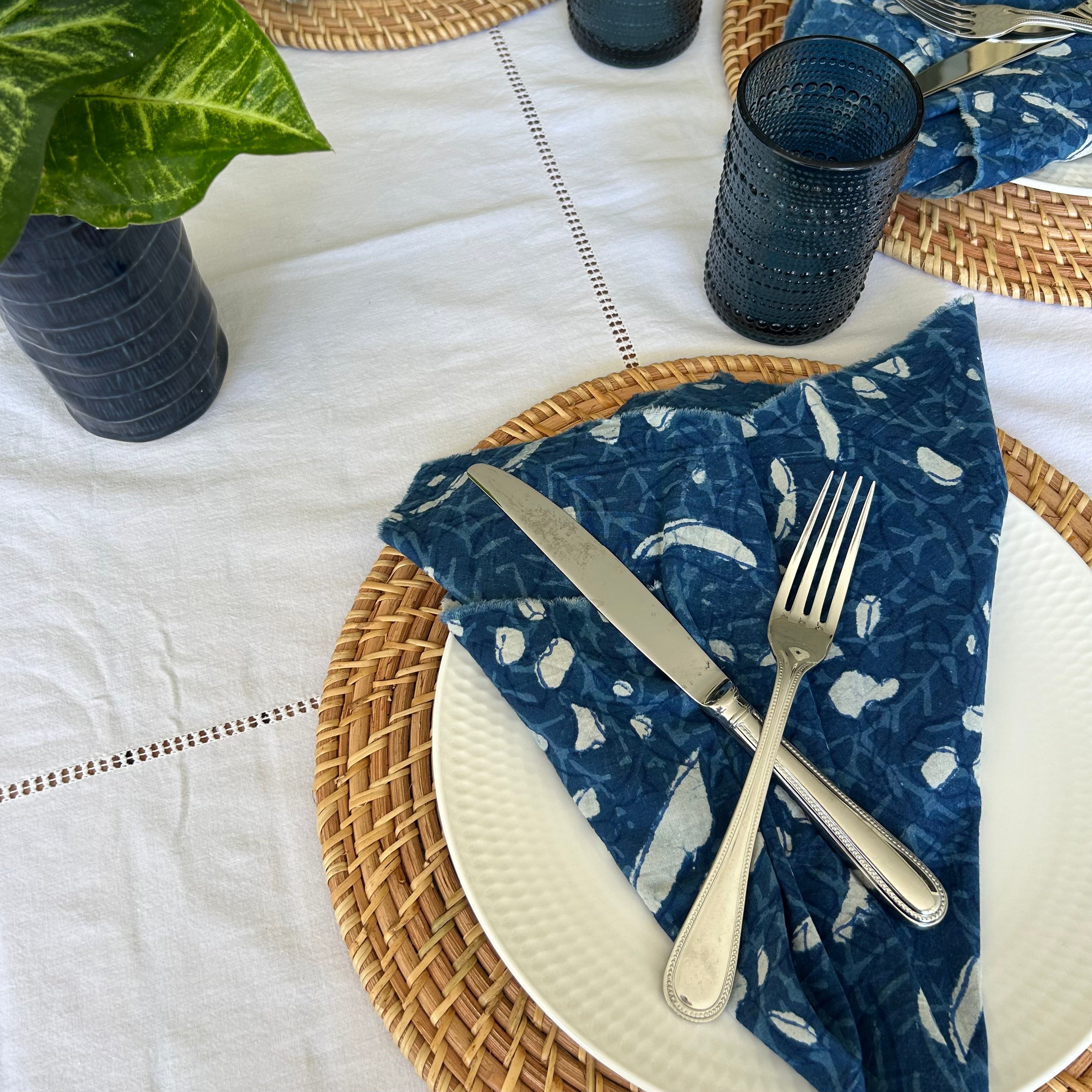 Pair of Napkins - Indigo Blue and White