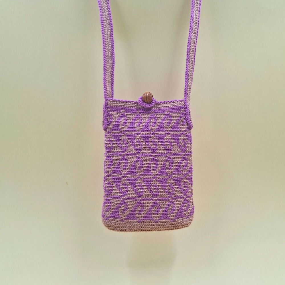 Tapestry Crochet Phone Bag Small Purple - Vertical