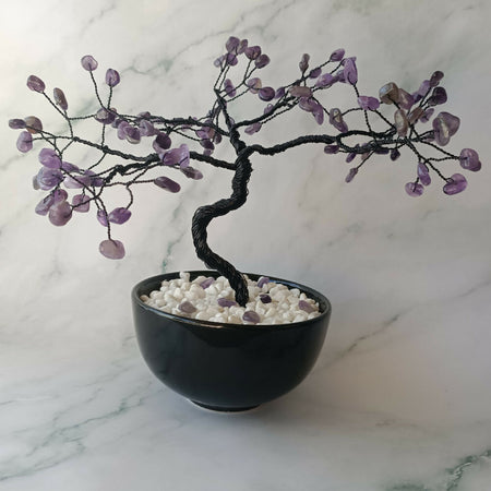 Amethyst Medium Gem Tree for Creativity, Love and Luck with Black Wire
