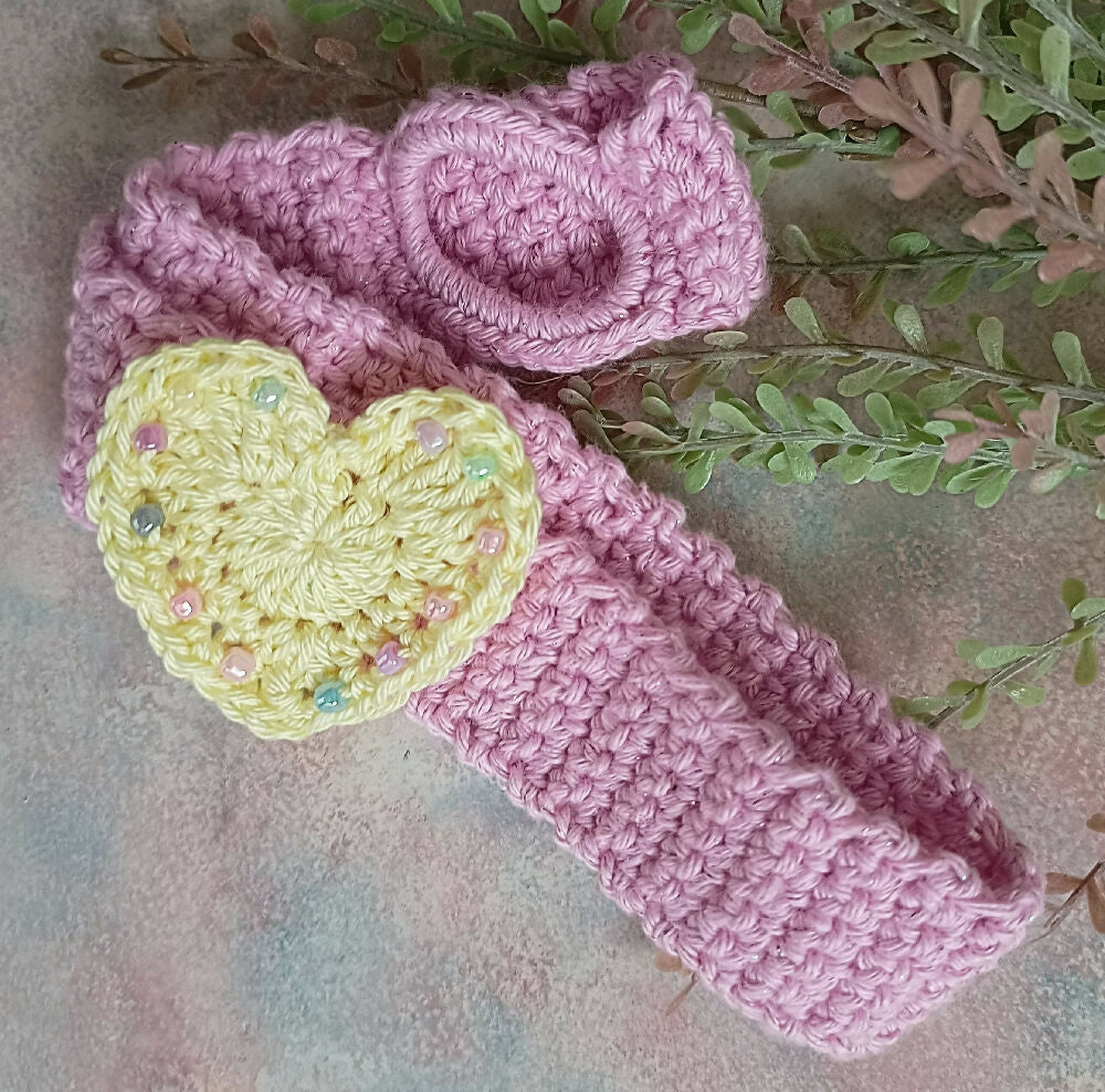 Crochet Headbands with Beaded Heart Applique