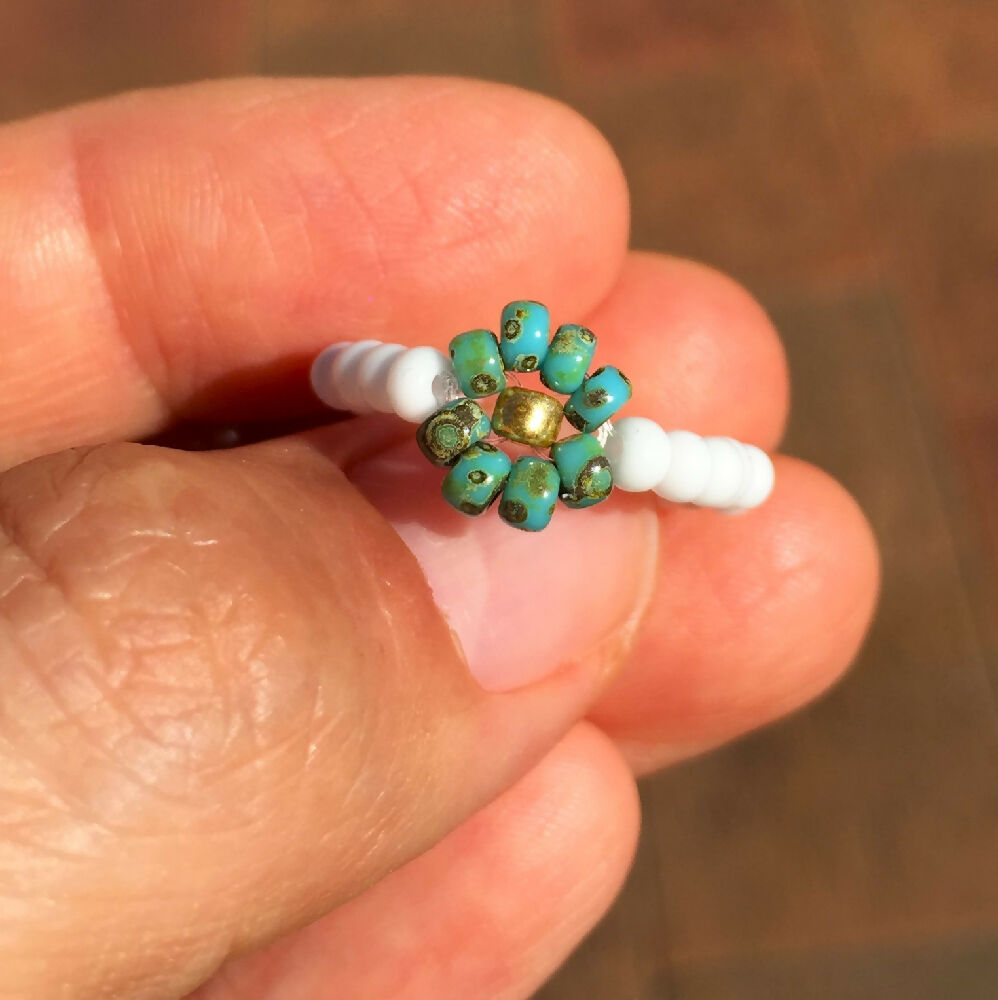 Naryanabeads beaded flower rings Picasso beads