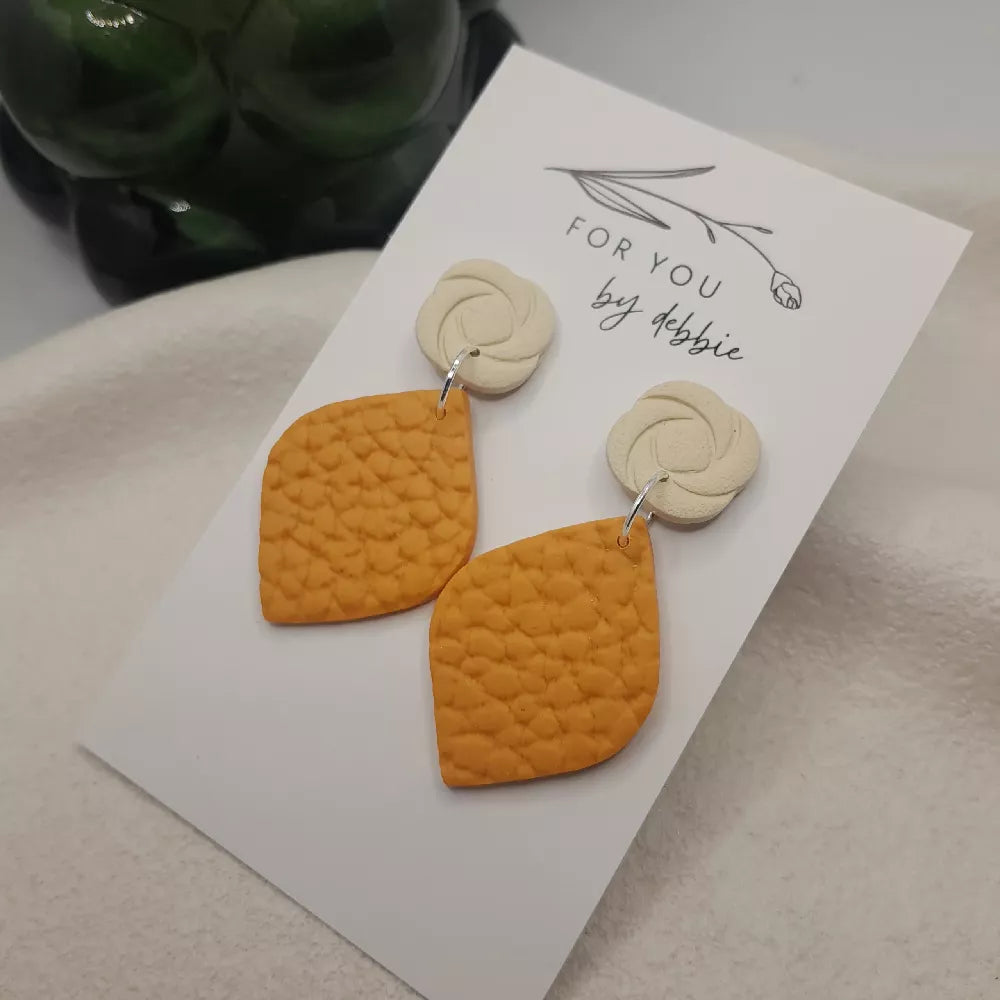 warm tones leather look polymer clay earrings - hypoallergenic