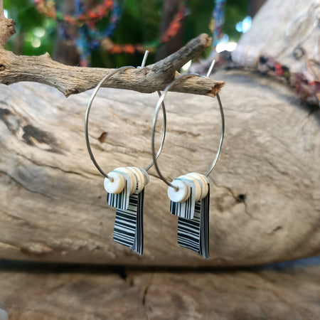 Barcode Hoop Earrings with Dangles - upcycled drink cans