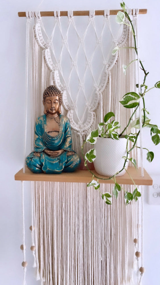 Large Macrame Wall Hanging with Shelf