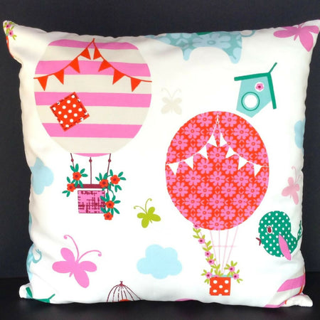 Hot air balloon cushion cover. Childrens' decor.