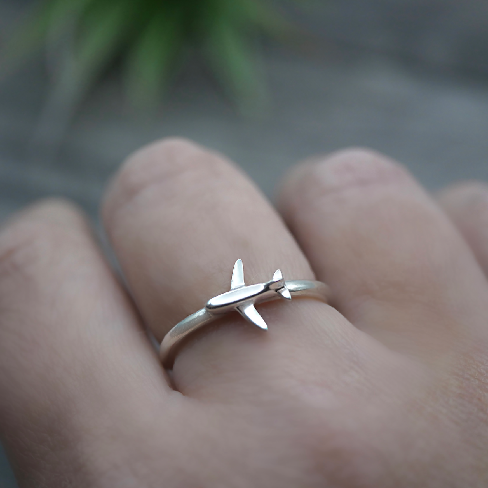 aeroplane ring sterling silver hand sml