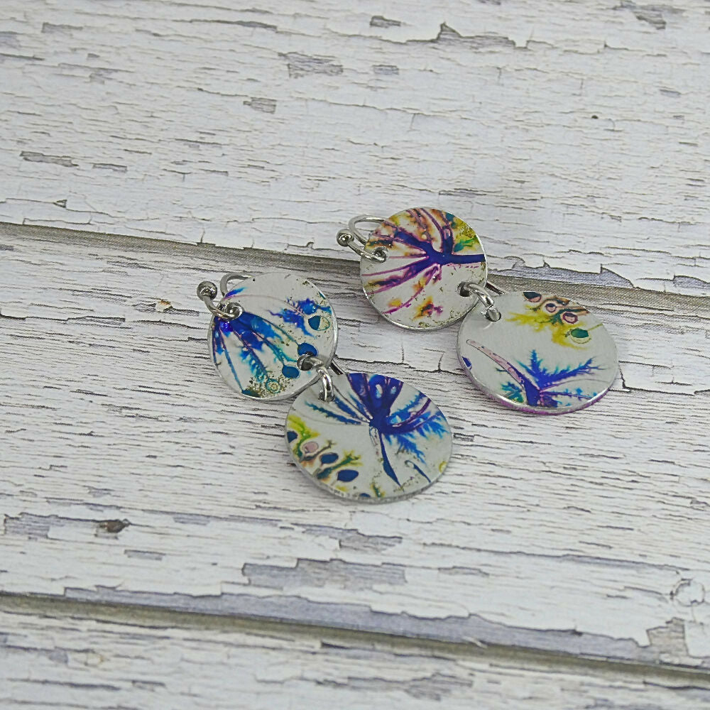 Printed Australian floral anodised aluminium earrings