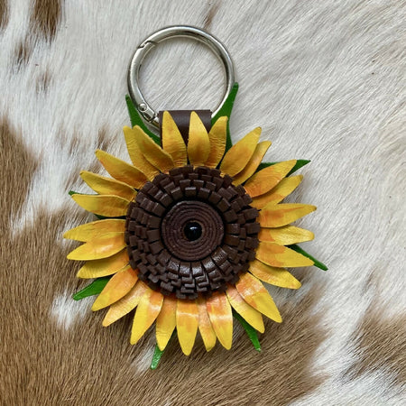 Leather Sunflower Keychain | Bag Charm with optional tassel
