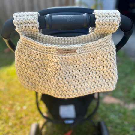 Baby Pram Handlebar Crochet Bag with Phone Pouch, Stroller Bag