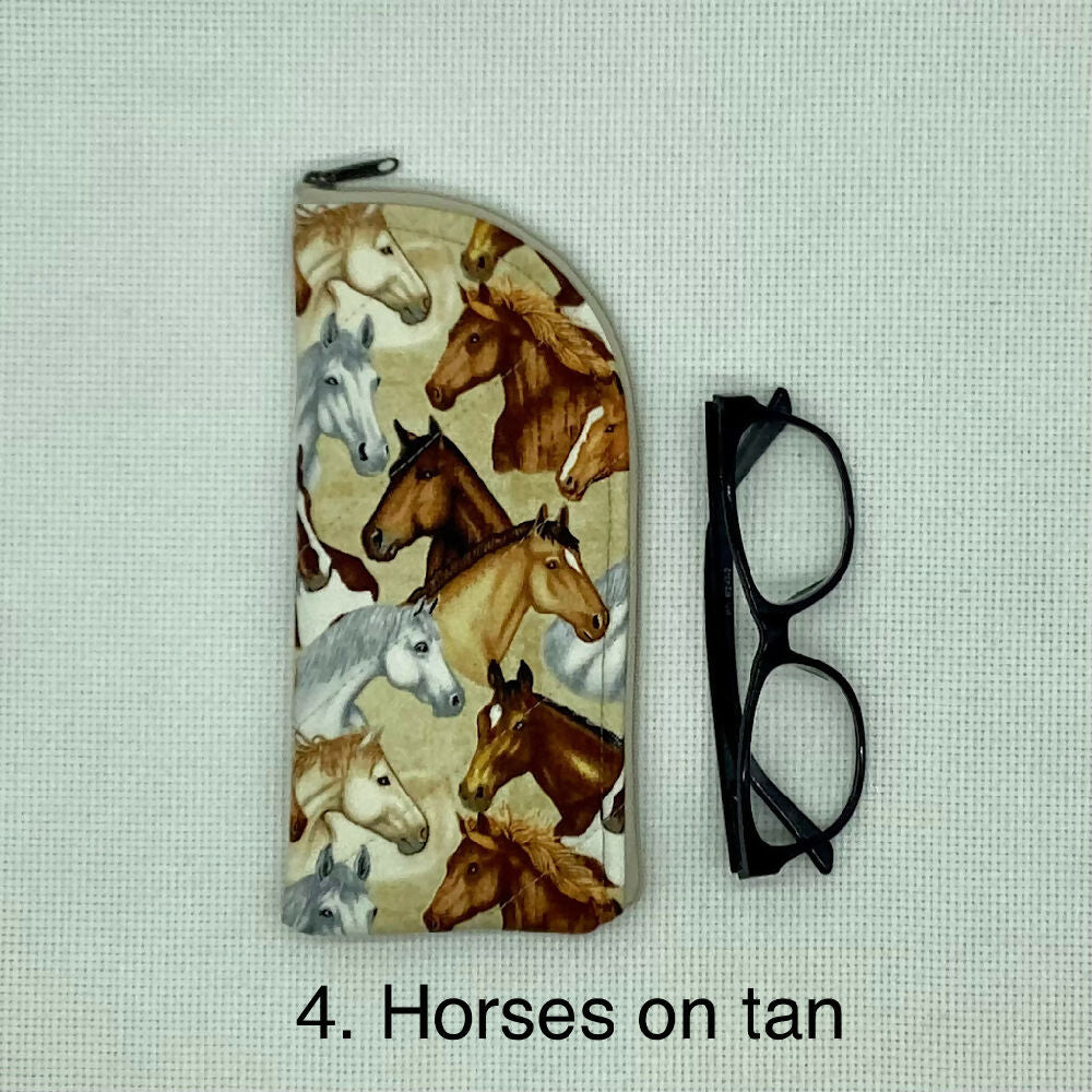 Horses Glasses Case. Fabric, padded, lightly quilted.