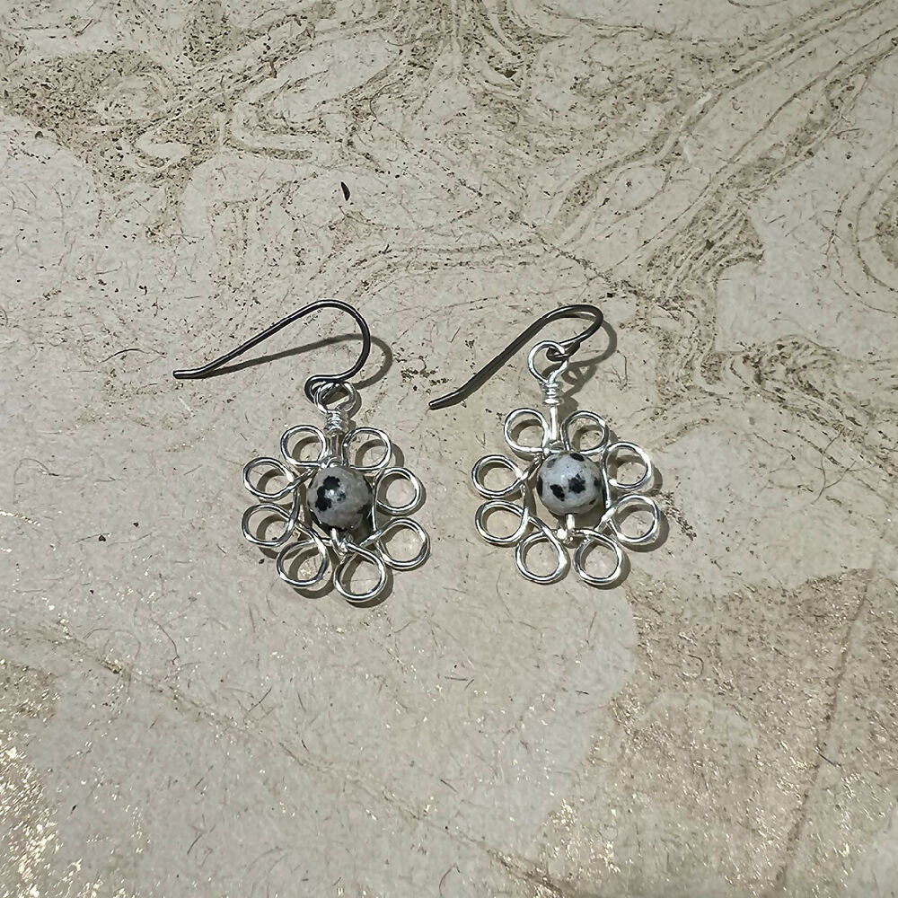 Clematis | Silver flower earrings with natural gemstone