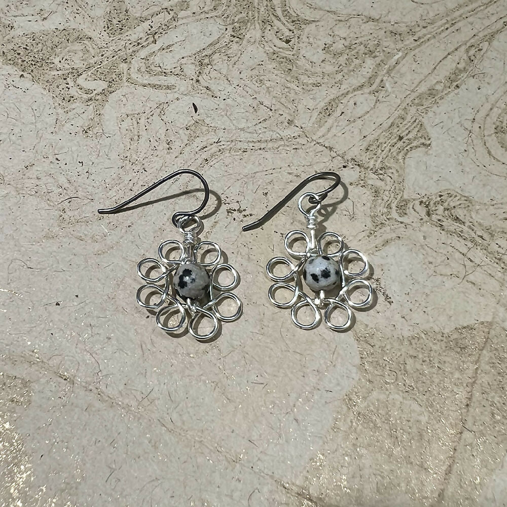 Clematis | Fine silver flower earrings with natural gemstone