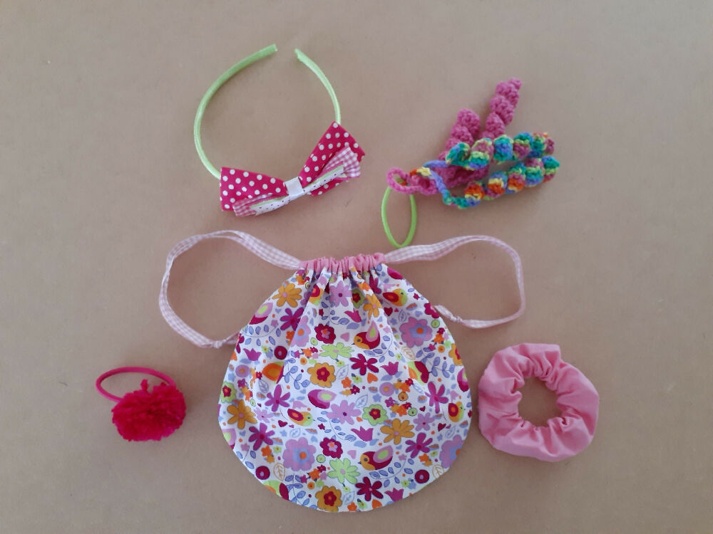 Children's Drawstring Bag with Hair Accessories