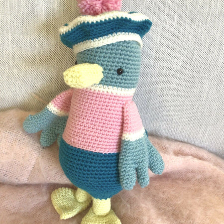 Crocheted toy Austen the Duck
