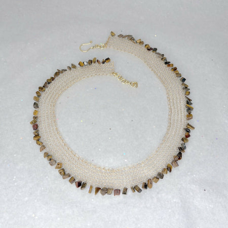 Dentelle | Knitted silver plated wire necklace with natural gemstones