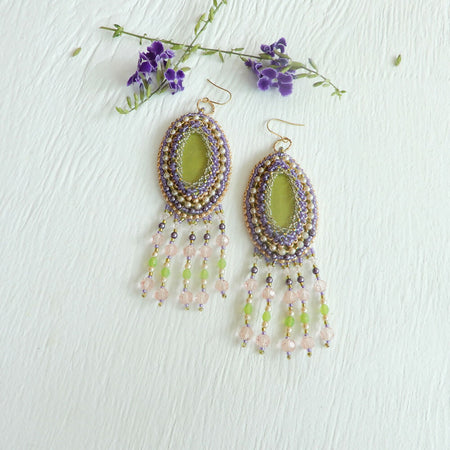 Lime and Pink Beaded Polymer Clay Earrings 