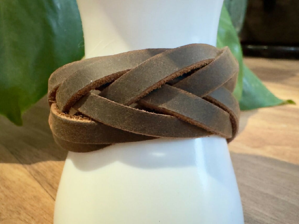 Brown Mystery Braid Leather Cuff Bracelet