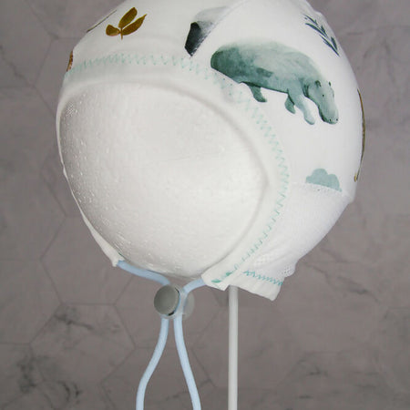 Hearing Aid Bonnet Pilot Cap - Zoo - White