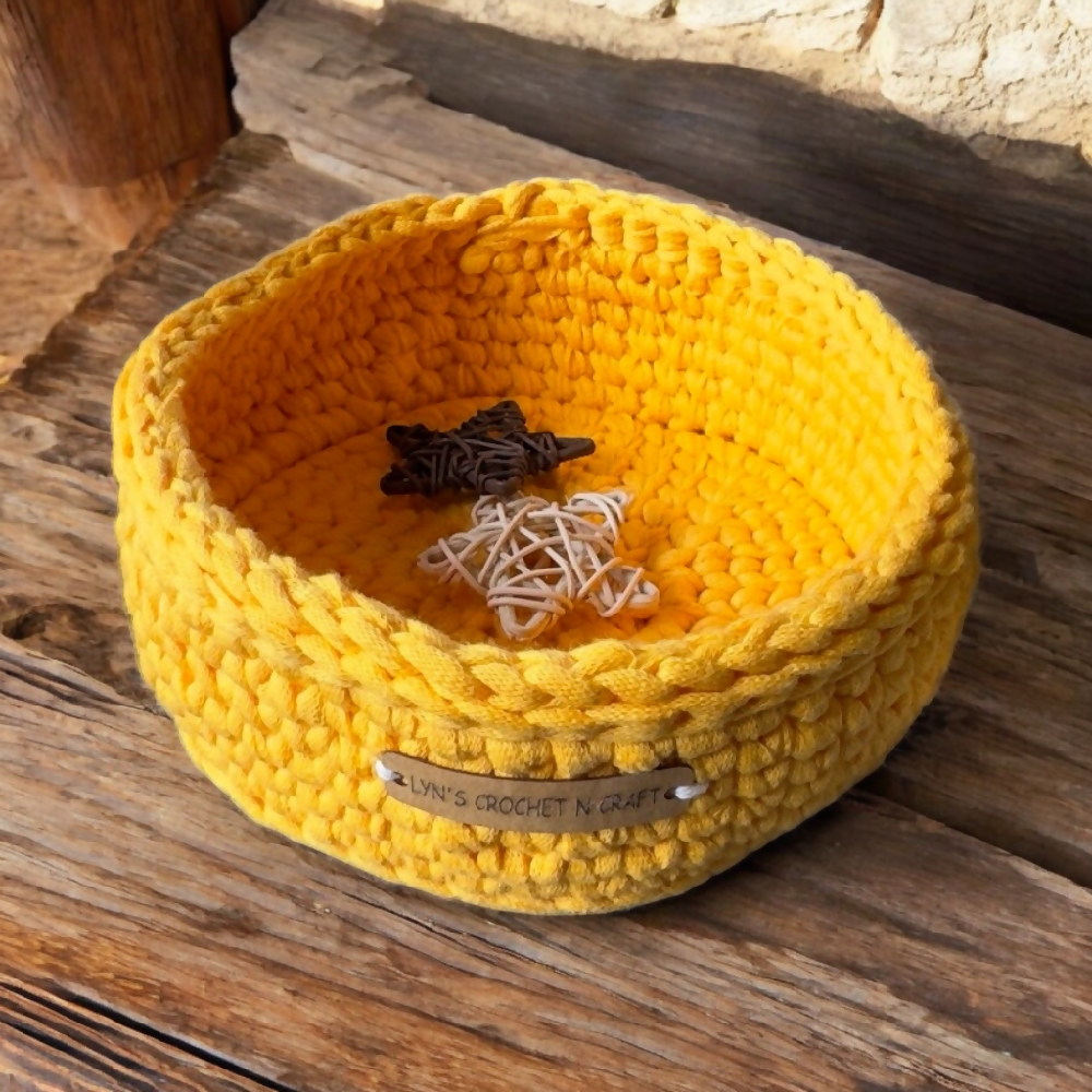 Australian-artist-handmade-crochet-yellow-basket