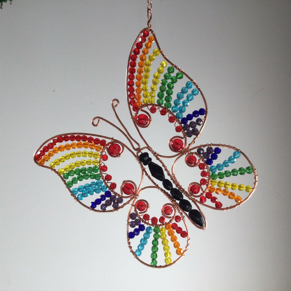 Rainbow Butterfly Crystal Suncatcher Mobile Window or Wall Decor