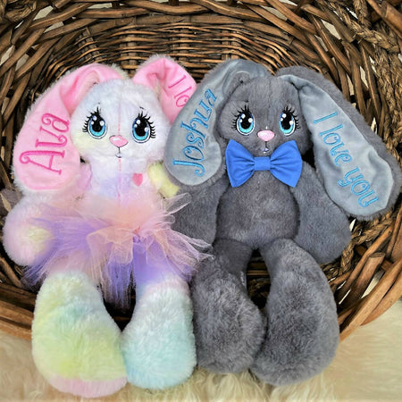 Soft fluffy Bunny, Embroidered Name, 1st Easter, Made to order