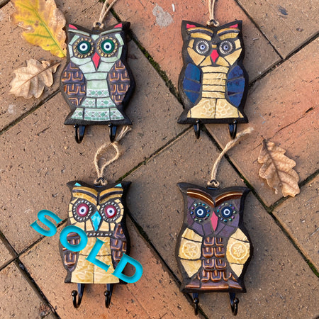 Upcycled Mosaic Owl - Wall Hooks - Free Shipping